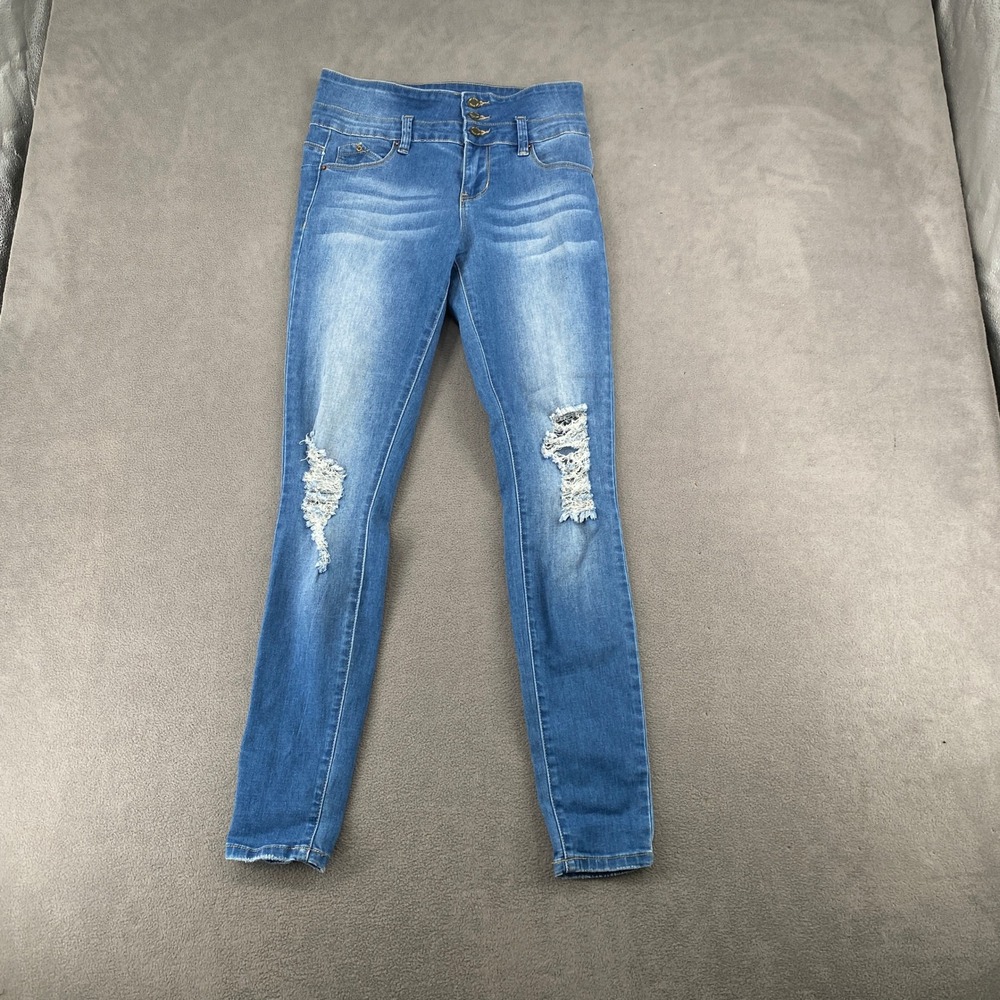YMI Wanna Betta Butt High Rise Skinny Jeans Blue Distressed Size 1 7190
